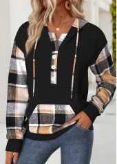 Black Tummy Coverage Plaid Long Sleeve Hoodie
