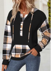 Black Tummy Coverage Plaid Long Sleeve Hoodie | thumb picture 