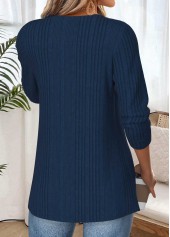 Navy Tummy Coverage Long Sleeve Round Neck Blouse