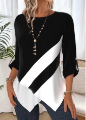 Black Tummy Coverage Geometric Print Long Sleeve Blouse | thumb picture 