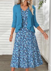 Sky Blue Tummy Coverage Bracelet Sleeve Dress and Cardigan