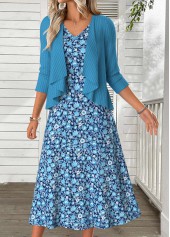 Sky Blue Tummy Coverage Bracelet Sleeve Dress and Cardigan | thumb picture 