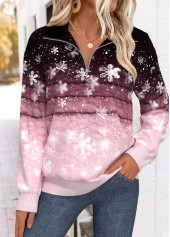 Pink Tummy Coverage Snowflake Print Long Sleeve Sweatshirt | thumb picture 