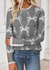 Light Grey Marl Curved Hem Butterfly Print Sweatshirt
