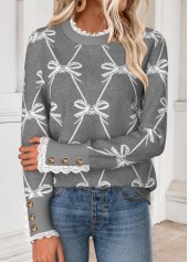 Light Grey Marl Curved Hem Butterfly Print Sweatshirt | thumb picture 