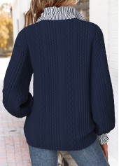 Navy Curved Hem Striped Long Sleeve Stand Collar Sweatshirt | thumb picture 