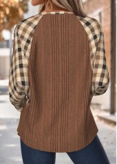 Dark Coffee Tummy Coverage Plaid Long Sleeve Sweatshirt