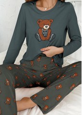 Blackish Green Animal Print Lounge Top and Pants