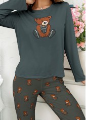 Blackish Green Animal Print Lounge Top and Pants | thumb picture 