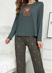 Blackish Green Animal Print Lounge Top and Pants | thumb picture 