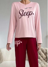 Pink Letter Print Long Sleeve Lounge Top and Pants