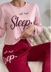 Pink Letter Print Long Sleeve Lounge Top and Pants | thumb picture 