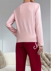 Pink Letter Print Long Sleeve Lounge Top and Pants | thumb picture 