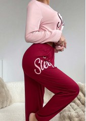 Pink Letter Print Long Sleeve Lounge Top and Pants | thumb picture 