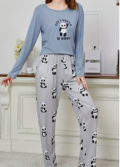 Dusty Blue Animal Print Lounge Top and Pants | thumb picture 