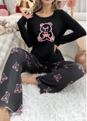 Black Animal Print Long Sleeve Lounge Top and Pants