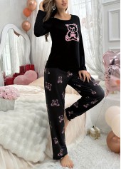 Black Animal Print Long Sleeve Lounge Top and Pants