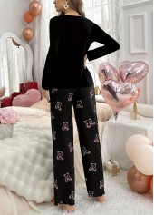 Black Animal Print Long Sleeve Lounge Top and Pants