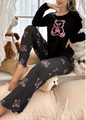 Black Animal Print Long Sleeve Lounge Top and Pants