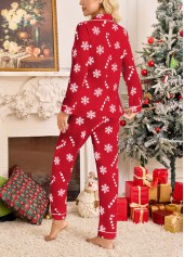 Christmas Red Snowflake Print Lounge Top and Pants