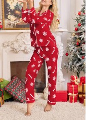 Christmas Red Snowflake Print Lounge Top and Pants