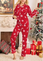 Christmas Red Snowflake Print Lounge Top and Pants