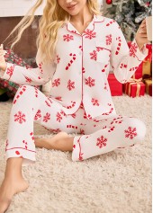 Christmas White Snowflake Print Lounge Top and Pants