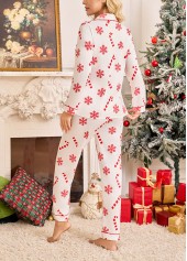Christmas White Snowflake Print Lounge Top and Pants