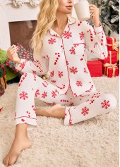 Christmas White Snowflake Print Lounge Top and Pants
