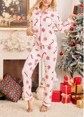 Christmas White Snowflake Print Lounge Top and Pants