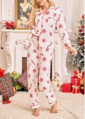 Christmas White Snowflake Print Lounge Top and Pants