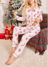 Christmas White Snowflake Print Lounge Top and Pants