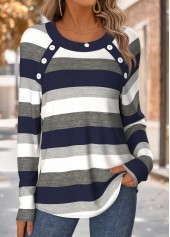 Navy Tummy Coverage Striped Long Sleeve T Shirt