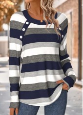 Navy Tummy Coverage Striped Long Sleeve T Shirt | thumb picture 