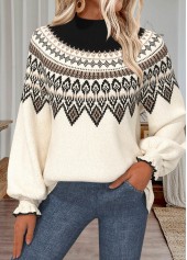 Beige Tummy Coverage Fair Isle Print Long Sleeve Sweater | thumb picture 