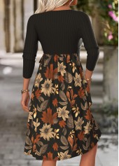 Black Tummy Coverage Floral Print Long Sleeve Dress | thumb picture 