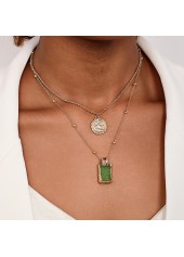 Grass Green Square Layered Alloy Necklace