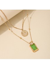 Grass Green Square Layered Alloy Necklace | thumb picture 