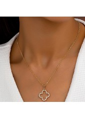 Golden Hollow Four-leaf Clover Alloy Necklace
