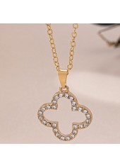 Golden Hollow Four-leaf Clover Alloy Necklace