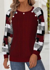 Deep Red Tummy Coverage Geometric Print Long Sleeve Sweatshirt