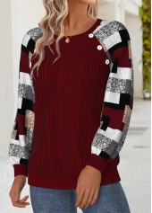 Deep Red Tummy Coverage Geometric Print Long Sleeve Sweatshirt | thumb picture 