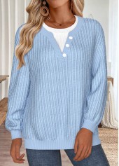 Blue Tummy Coverage Long Sleeve Round Neck Sweatshirt