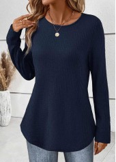 Navy Tummy Coverage Long Sleeve Round Neck T Shirt | thumb picture 