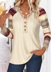 Beige Tummy Coverage Striped 3/4 Sleeve T Shirt | thumb picture 