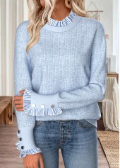 Light Blue Curved Hem Striped Long Sleeve Sweatshirt