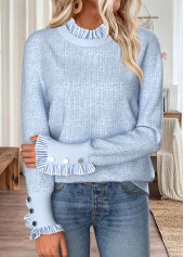 Light Blue Curved Hem Striped Long Sleeve Sweatshirt