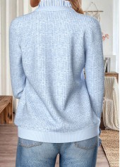 Light Blue Curved Hem Striped Long Sleeve Sweatshirt
