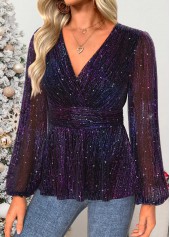 Multi Color Tummy Coverage Long Sleeve V Neck Blouse | thumb picture 