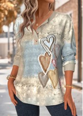 Multi Color Tummy Coverage Heart Print Long Sleeve Sweatshirt